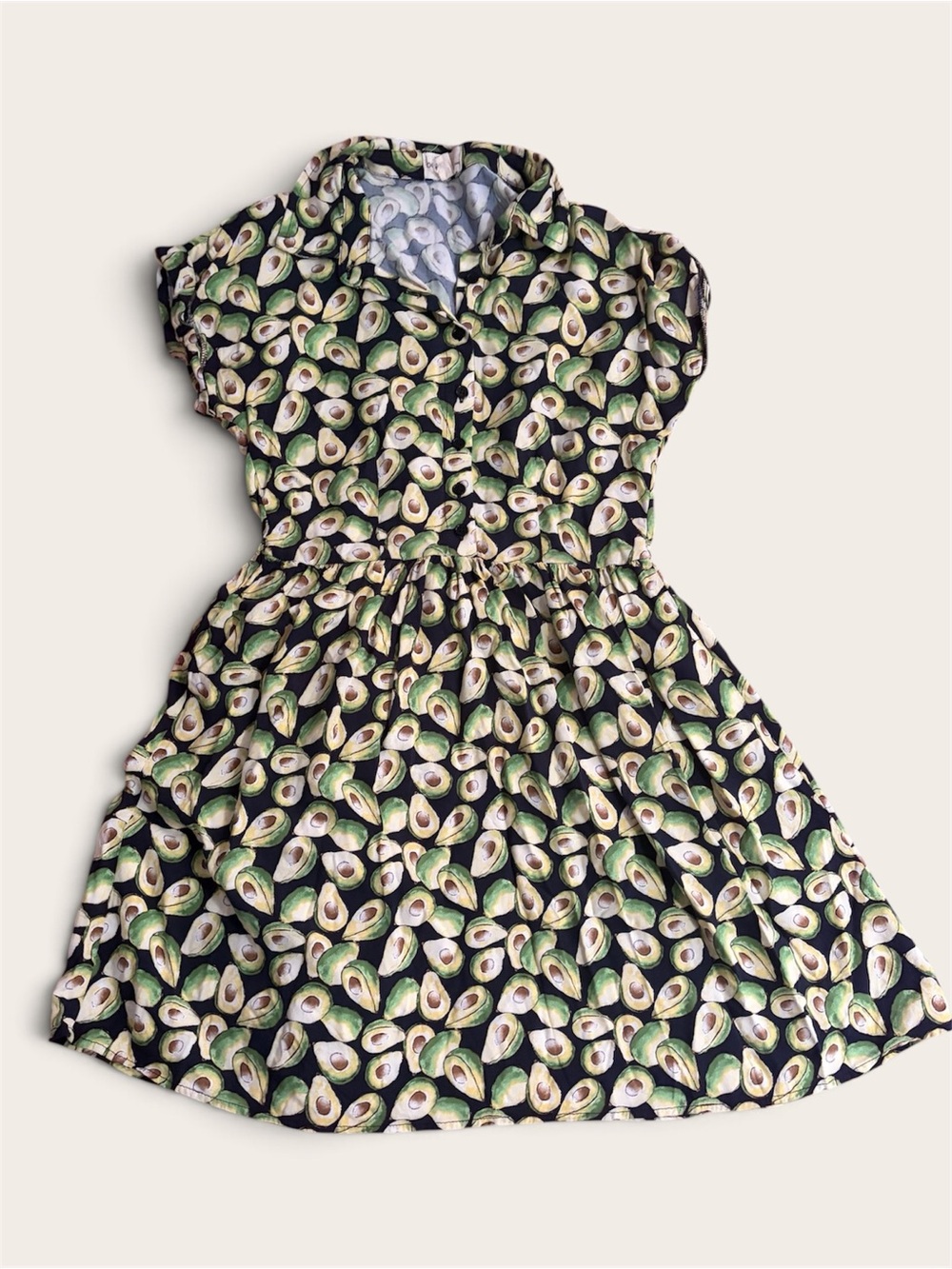 BeBop Black Avocado-Print Button Front Short Sleeve Dress